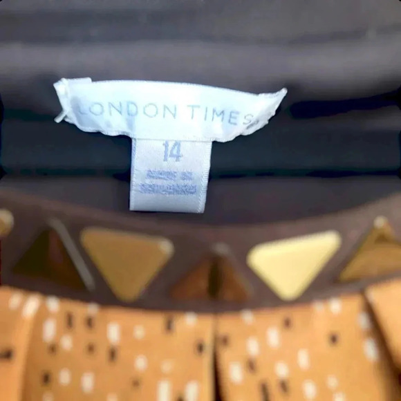 London Times Blouson/Drawstring Shift Dress With 3/4 Buttoned Sleeve,Size 14 - Picture 3 of 6